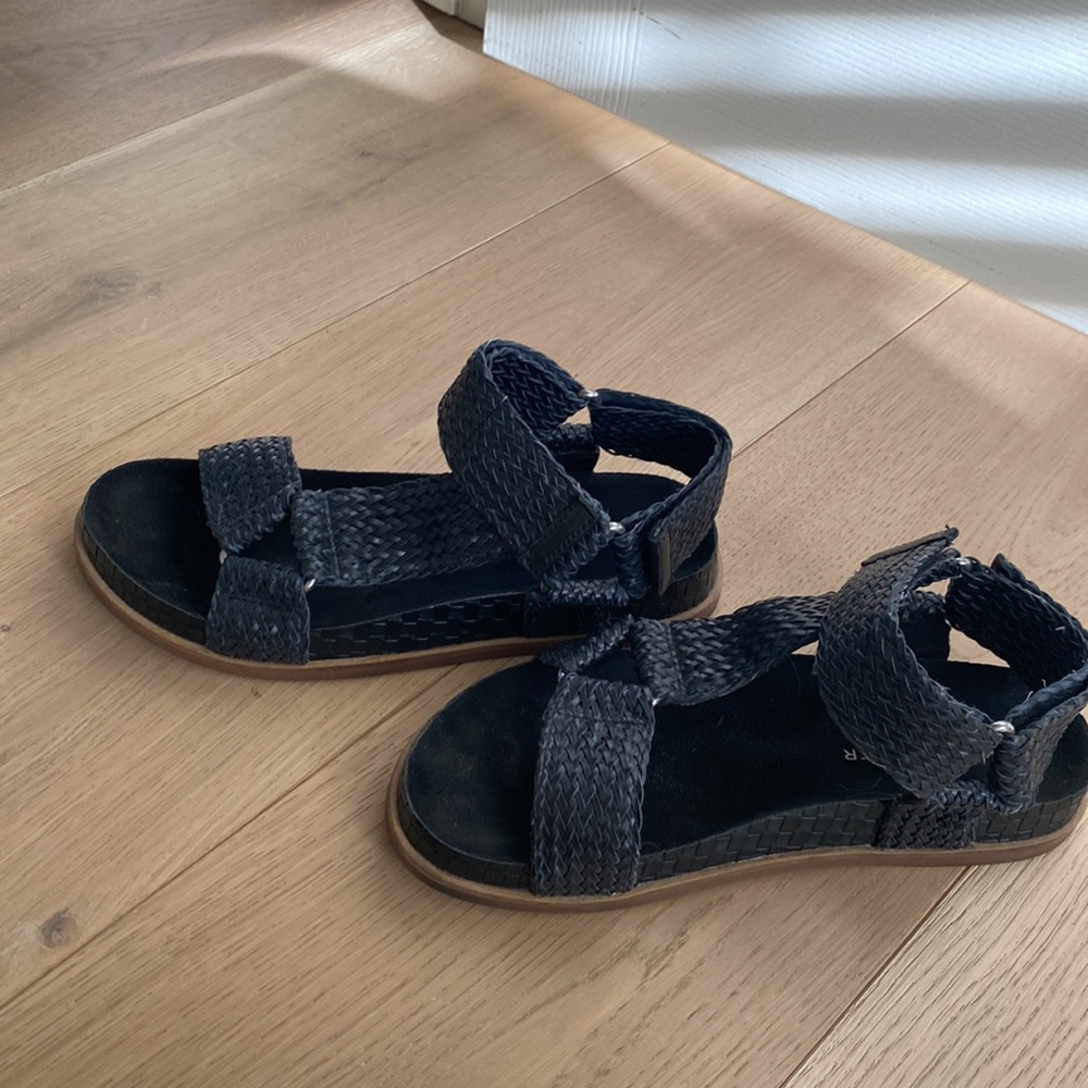 Kelsi Dagger Black Braided Leather Ankle Strap Sandals - Picture 8 of 14